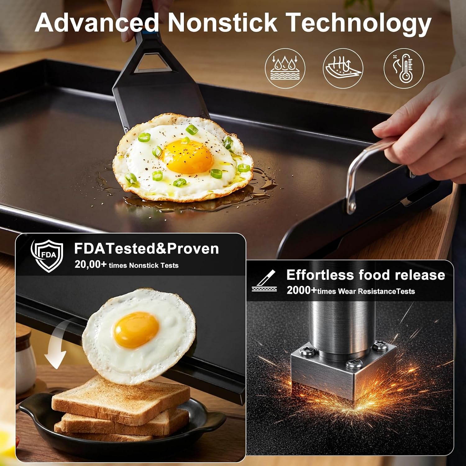 Cast Iron Griddle for Gas Grill with 5-Piece Silicone Griddle Tool Kit 25' x 16' Nano-Ceramic Nonstick Grill Griddle for Gas Charcoal Grills Flat Top Grill Accessories with Stainless Steel Core Tools