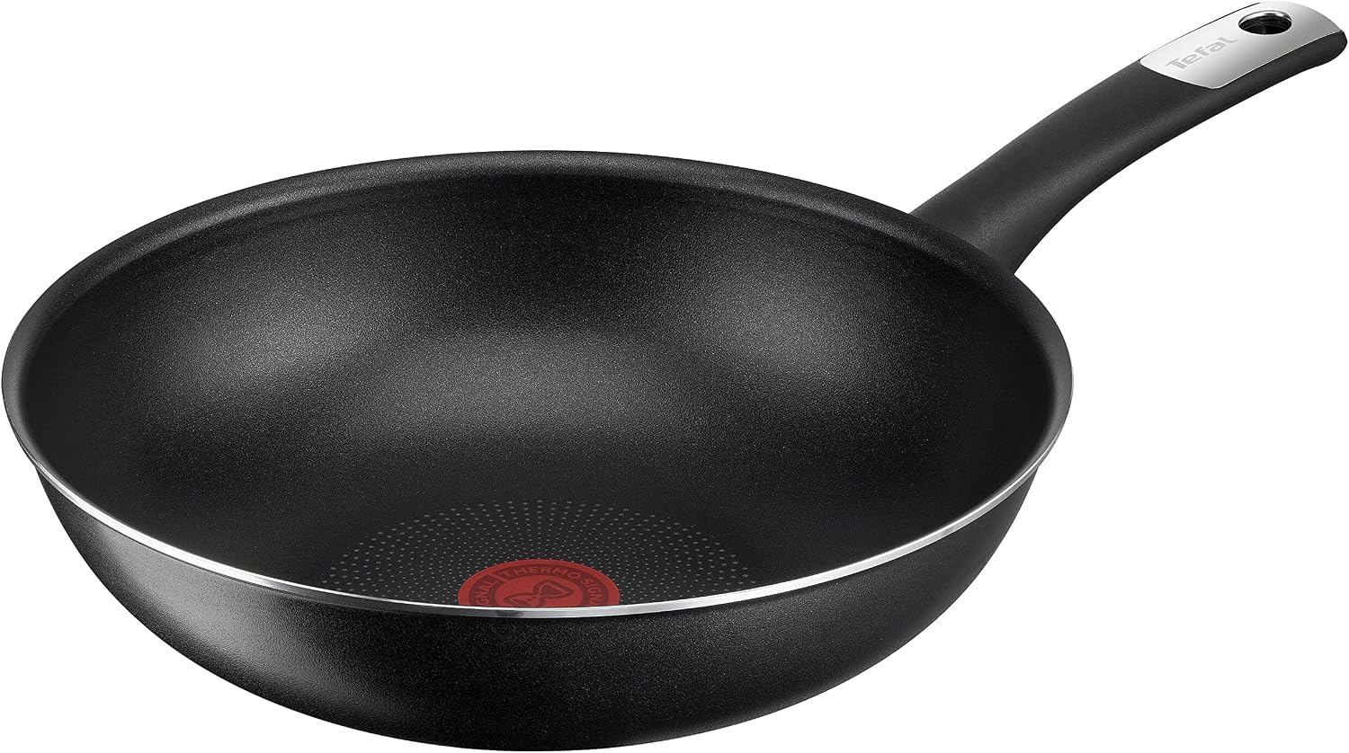 Tefal C38819 Hard Titanium Essential Wok Pan 28 cm | Non-Stick Coating with Titanium Particles | Thermal Signal Temperature Indicator | Dishwasher Safe | Made in France | Black