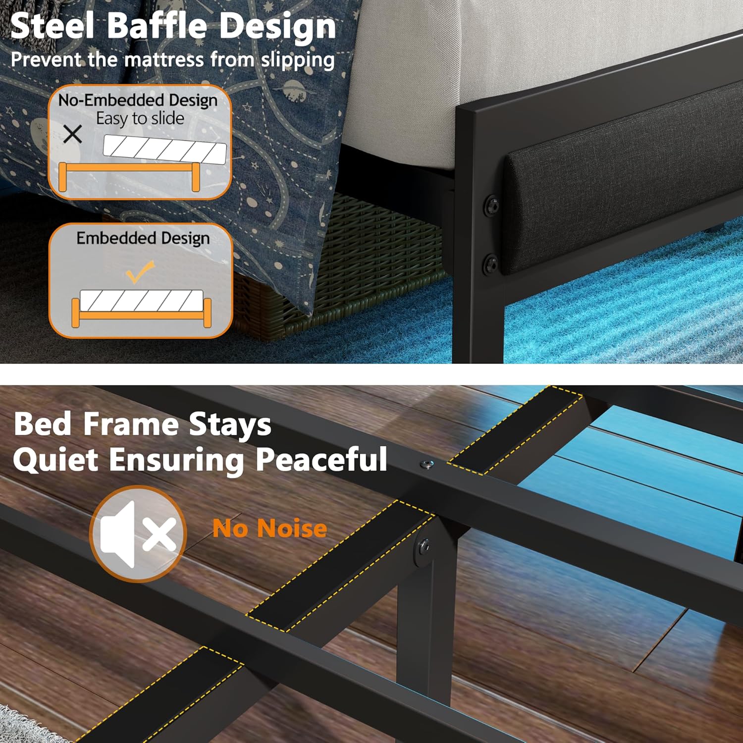 Furnulem Twin Bed Frame with LED Light and Charging Station, Grey Upholstered Storage Headboard with Shelf, Metal Platform Bed with Heavy Duty Slats, No Box Spring Needed, Noise Free & Easy Assembly