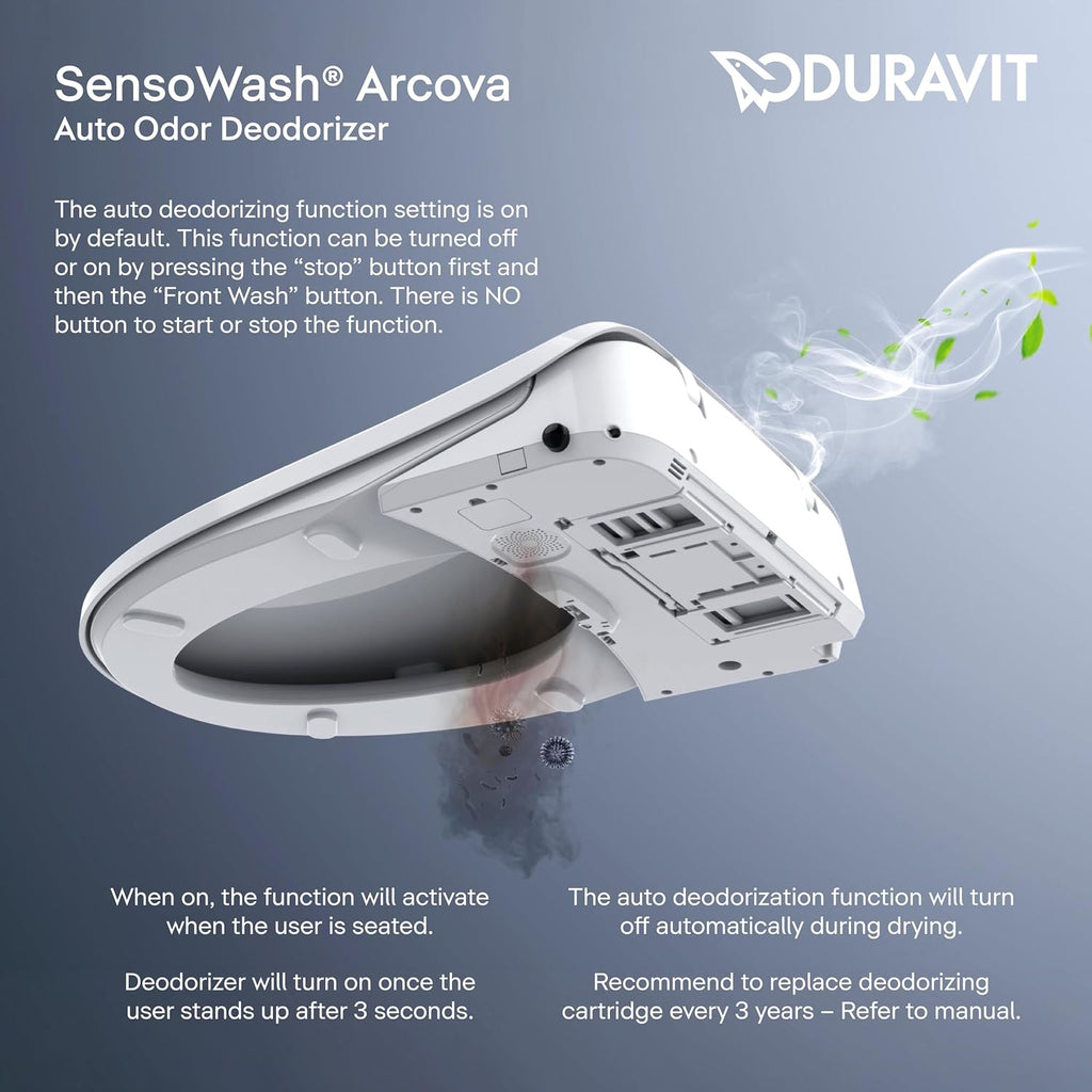 Duravit Sensowash Arcova Elongated Electric Slim Bidet Toilet Seat, Instant Warm Water, Air Dryer, Deodorizer, Heated Slow Close Seat, Stainless Steel Wand, Night Light, Remote Control, White - 600008