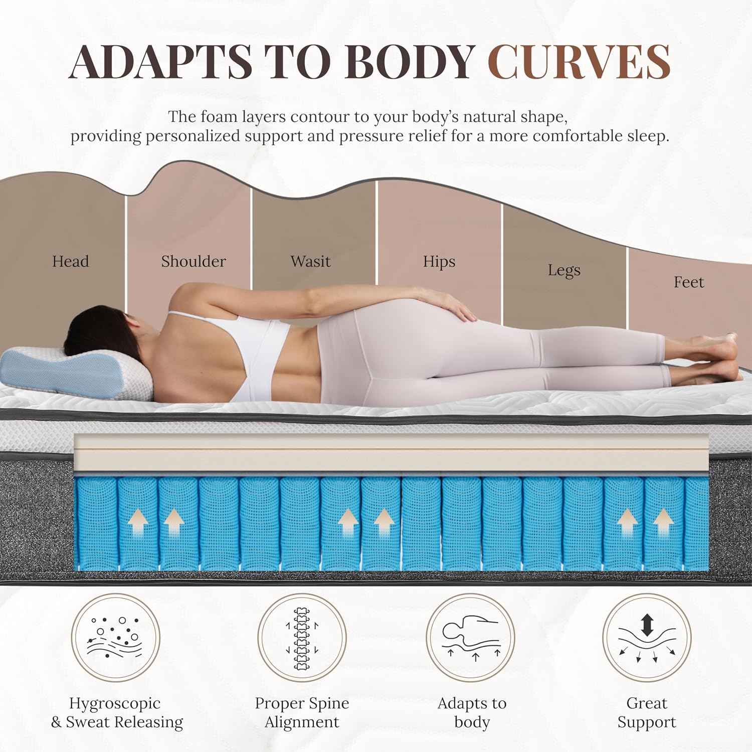 CH Charme House Full Size Mattress, 12 Inch Full Hybrid Mattress in a Box, Medium Feel Foam and Individual Pocket Springs, Extra Edge Support, Pressure Relief, CertiPUR-US, Grey
