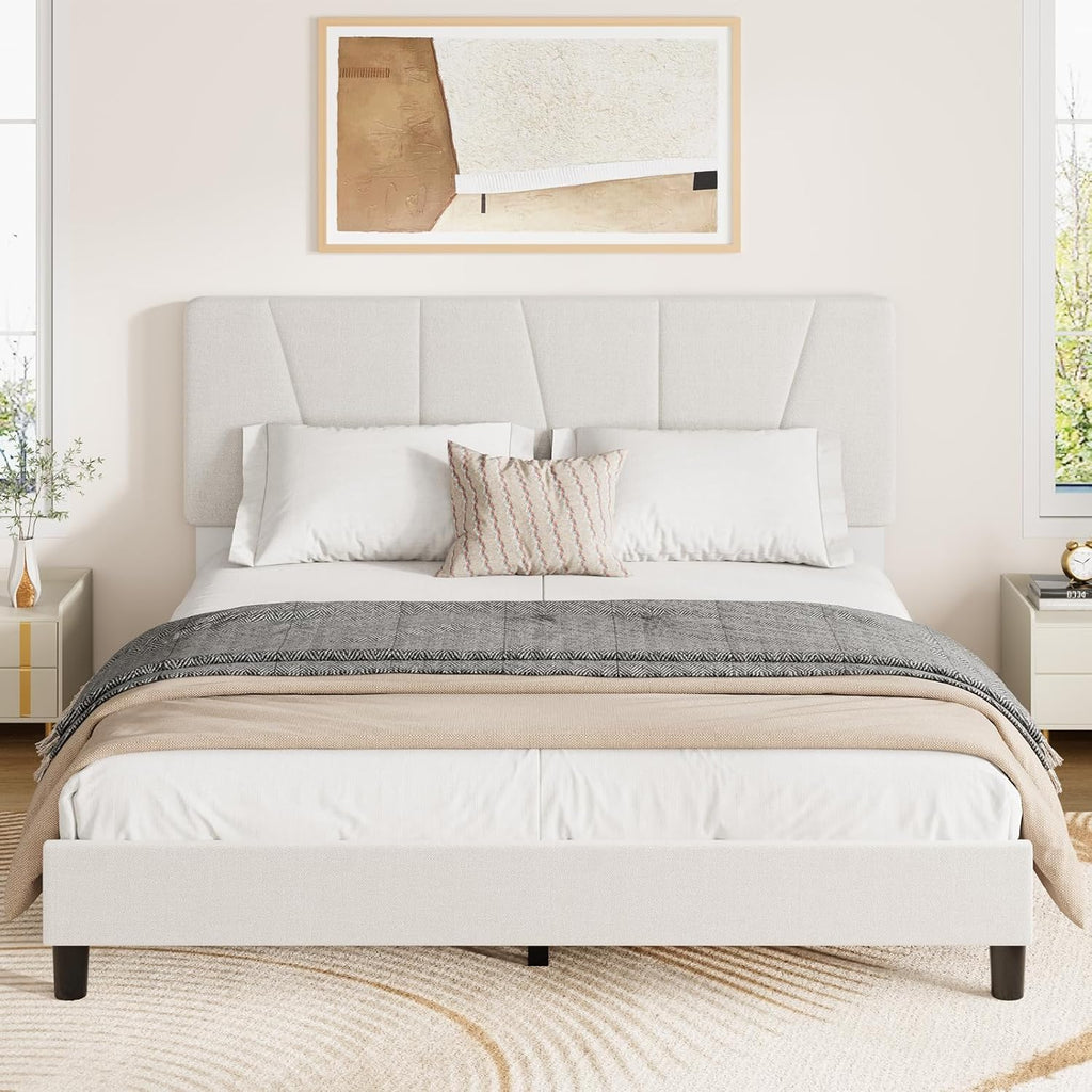 GarveeHome Queen Size Bed Frame with Upholstered Headboard, Modern Fabric Platform Bed Frame with Wooden Slat Support, Adjustable Headboard, No Box Spring Needed, Noise-Free, for Bedroom