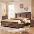 JXQTLINGMU Farmhouse Queen Wood Bed Frame with 52' Tall Headboard & 20' H Footboard, Platform Bedframe with Hidden Storage Drawers, Noiseless, No Box Spring Required, Brown