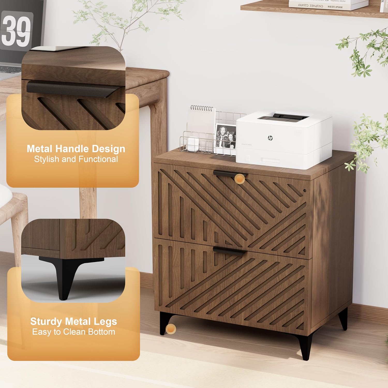 Royal Windsor Small Night Stand Set of 2, Fluted Nightstand with 2 Drawers, Side End Table with Storage, Modern Night Stand Bedside Table for Small Indoor Rooms, Brown