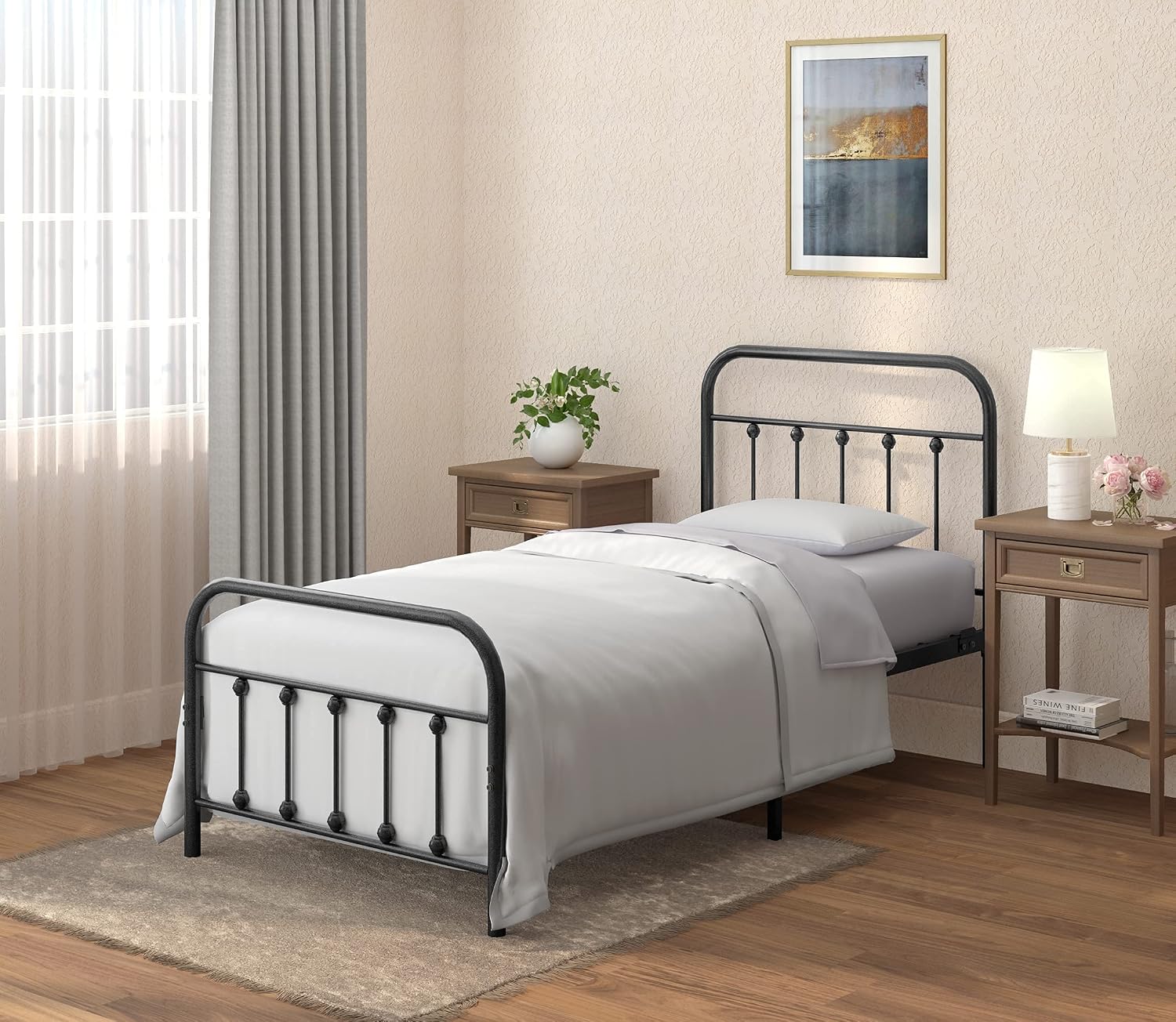 Golden Gate Beds Vintage Wrought Iron Bed Frame with Classic Metal Platform Base, Headboard and Footboard, No Box Spring Needed, Easy Assembly, Mattress Base, Noise-Free, Sleek Black Finish, Twin Size