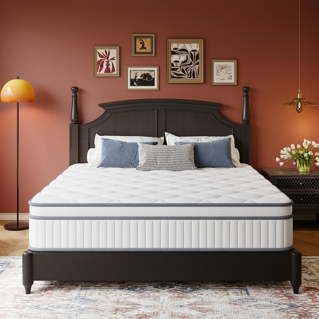 Gsleepee Full Size Mattress, 14 Inch Full Mattress in a Box, Innerspring Hybrid with Cooling Gel Memory Foam and Individually Wrapped Coils for Pressure Relief & Superior Support, Medium Firm