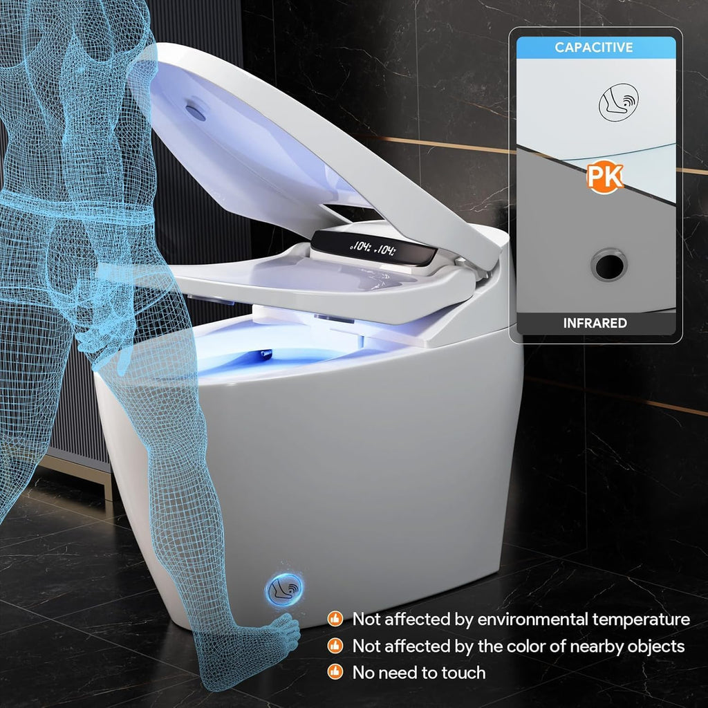 Smart Toilet with Bidet Built in, Automatic Smart Toilet with Foam Shield and Touchless Auto Open/Close Lid, Tankless Elongated One Piece Toilet with Warm Water Heated Seat Dryer for Bathroom