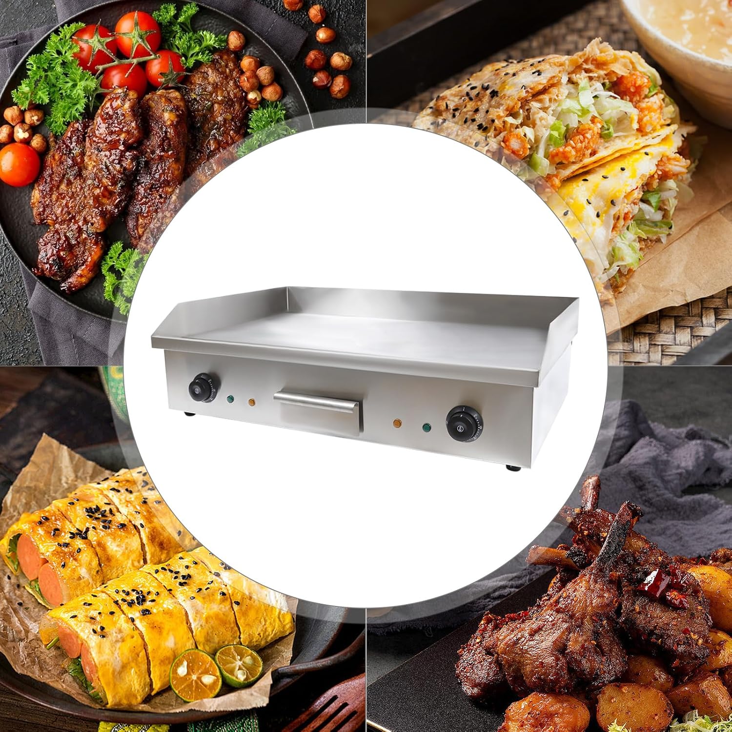 Commercial Electric Griddle, 3000W 28' Commercial Flat Top Griddle, Stainless Steel Non-Stick Countertop Teppanyaki Grill, Adjustable Temperature Control 122℉-572℉