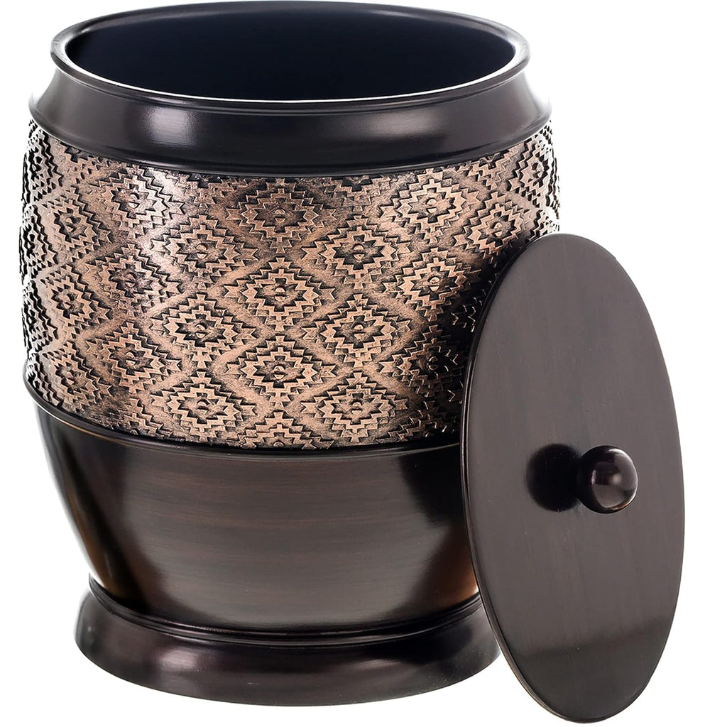 Creative Scents Dublin Brown Bathroom Accessories Set with Trash Can – 7-Piece Decorative Set: Wastebasket with Lid, Toilet Brush, Soap Dispenser, Tissue Cover, Soap Dish, Tumbler & Toothbrush Holder
