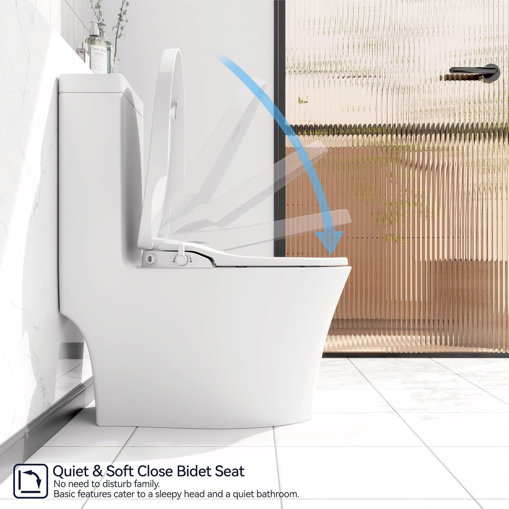 Elongated Bidet Toilet Seat with Soft Closing, Non-Electric Bidet Mode with Dual Nozzles, Fit Elongated Toilet Seat, Adjustable Water Pressure with Brass inlet