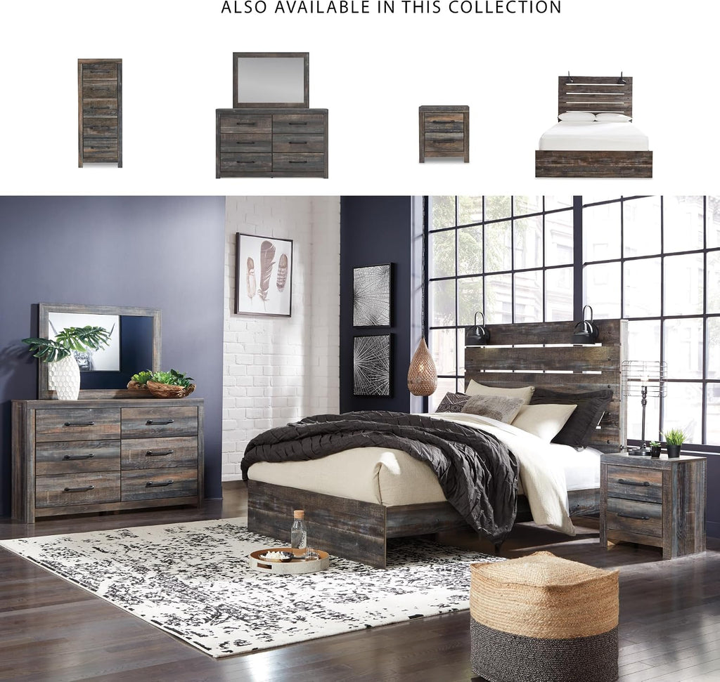 Signature Design by Ashley Drystan Rustic Smooth-Gliding 6-Drawer Dresser and Mirror with Safety Stop, Gray & Dark Brown