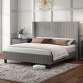 HOWE Queen Size Bed Frame with 50.8' Tall Wingback Headboard, Modern Corduroy Upholstered Platform Bed Frame with Solid Wood Slats & Legs, No Box Spring Needed, Noise-Reducing Design, Taupe