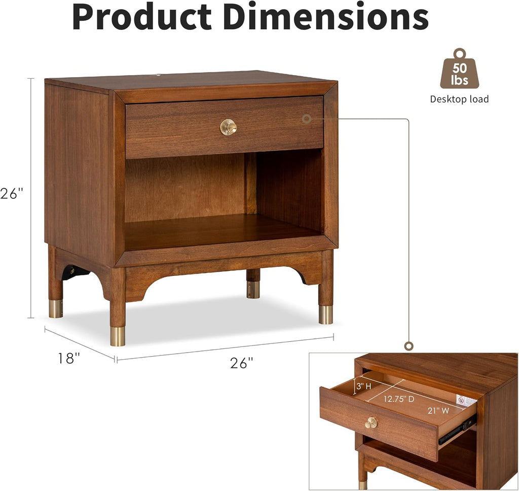 Furniture of America Forma Modern Solid Wood 4-Piece Bedroom Set with Upholstered Bed with LED Lights, Ball-Bearing Glide on Nightstand and Dresser with Mirror, No Box Spring Needed, King, Walnut