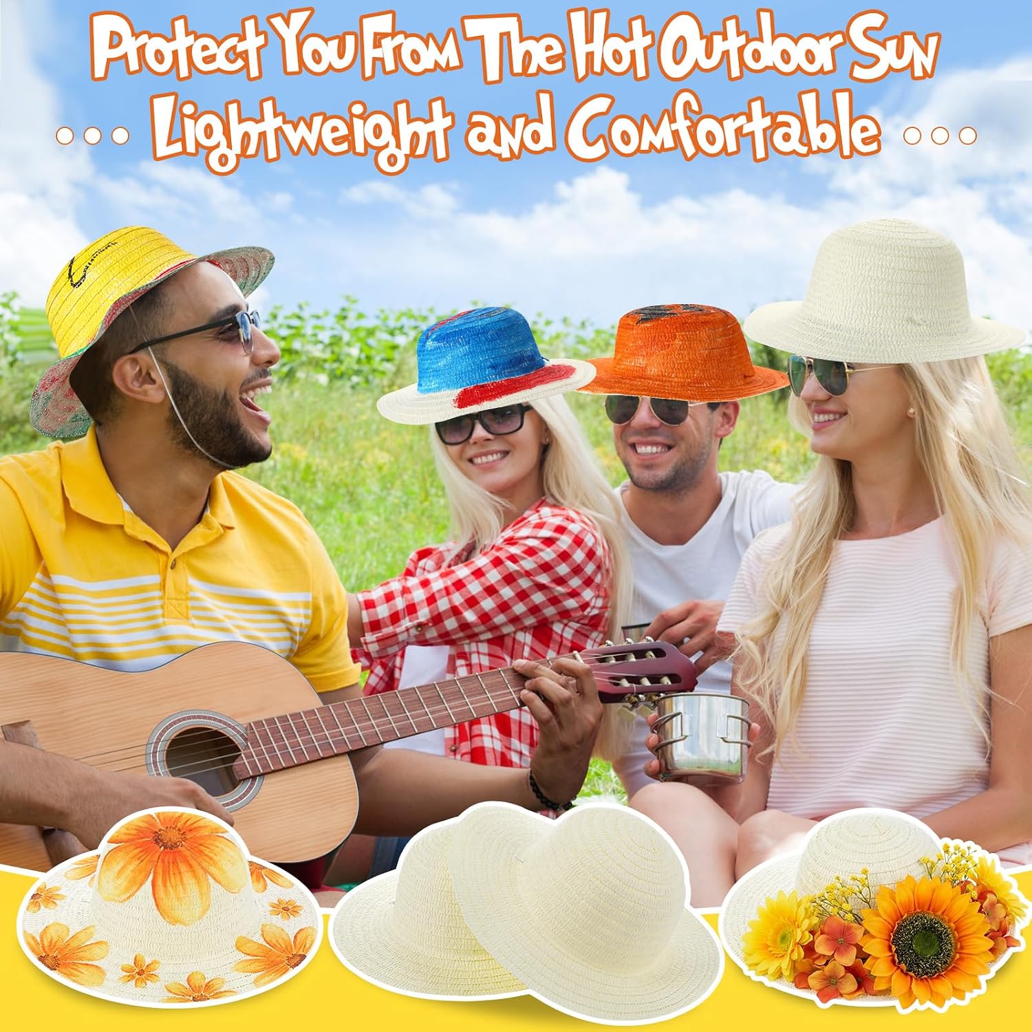 Chicingyou DIY Tea Party Straw Hats Bulk, Plain Beach Sun Cowboy Hats for Men Women Craft Birthday Gift Favor Summer Supplies