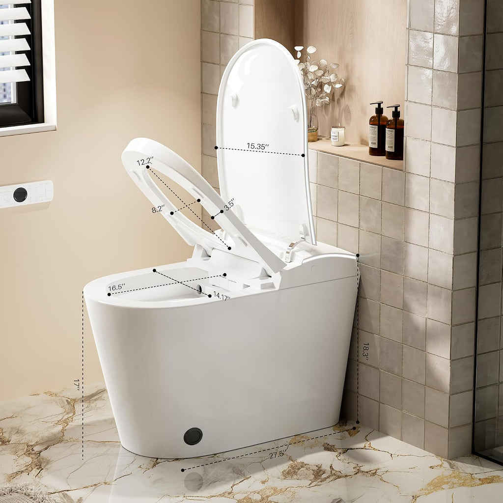 WinZo mart toilet with bidet built in, Heated Seat,Female Cleaning, Warm Water & Dry Function, Modern Tankless Toilets, ADA Comfort Height Toilet, LED Display, Foot Sensor, 1.28GPF, 1000g MAP Flush