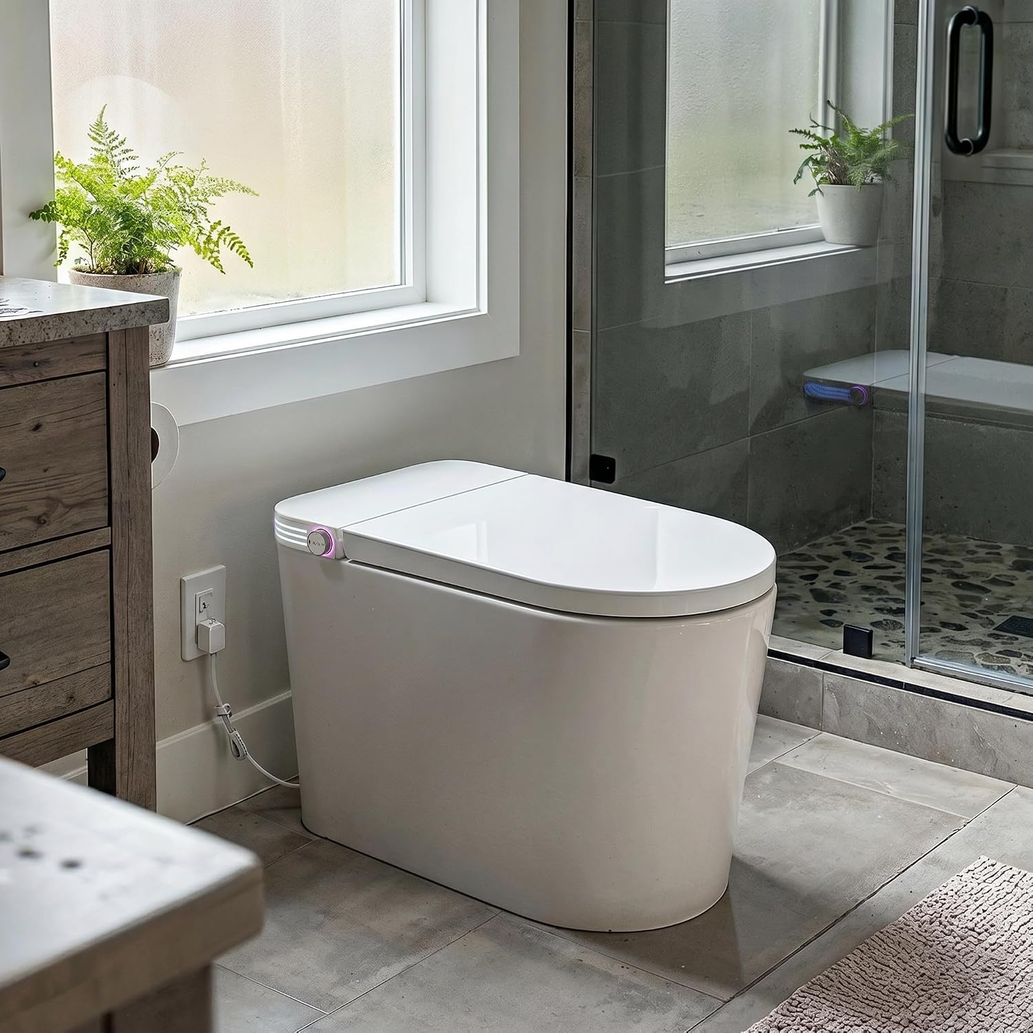 TOTTE Smart Toilet with Bidet Built-in, Auto Open/Close Lid, Auto Power 1000g MaP Flush, 1.28 GPF, One Piece Elongated Toilet with Instant Warm Water & Warm Air Dryer, Built-in Aroma