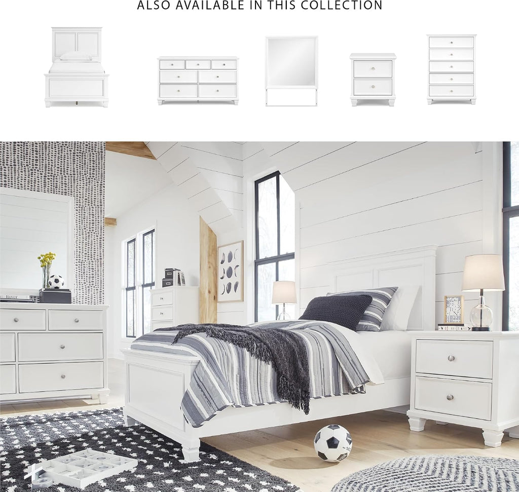 Signature Design by Ashley Fortman Transitional Twin Panel Bed with Tapered Feet, Foundation or Box Spring Needed, White