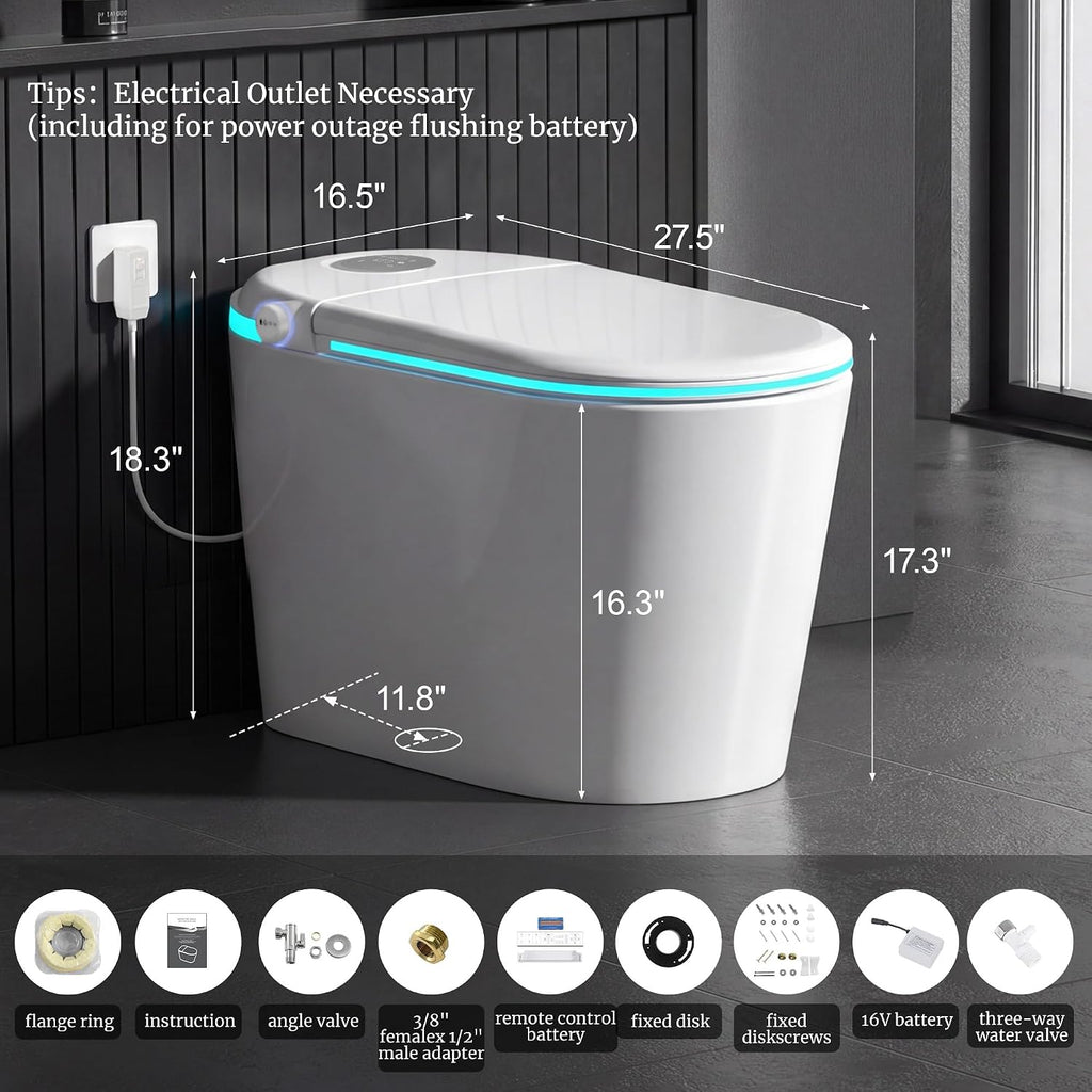 Smart Toilet with Tank, Electric Bidet Toilet with ADA Comfort Height Heated Seat, Auto Flush/Lid&Seat, Foot Sensor, UV-C light, Dryer One Piece Toilets with with Siphon Flush 1.28 GPF, MAP 1000g