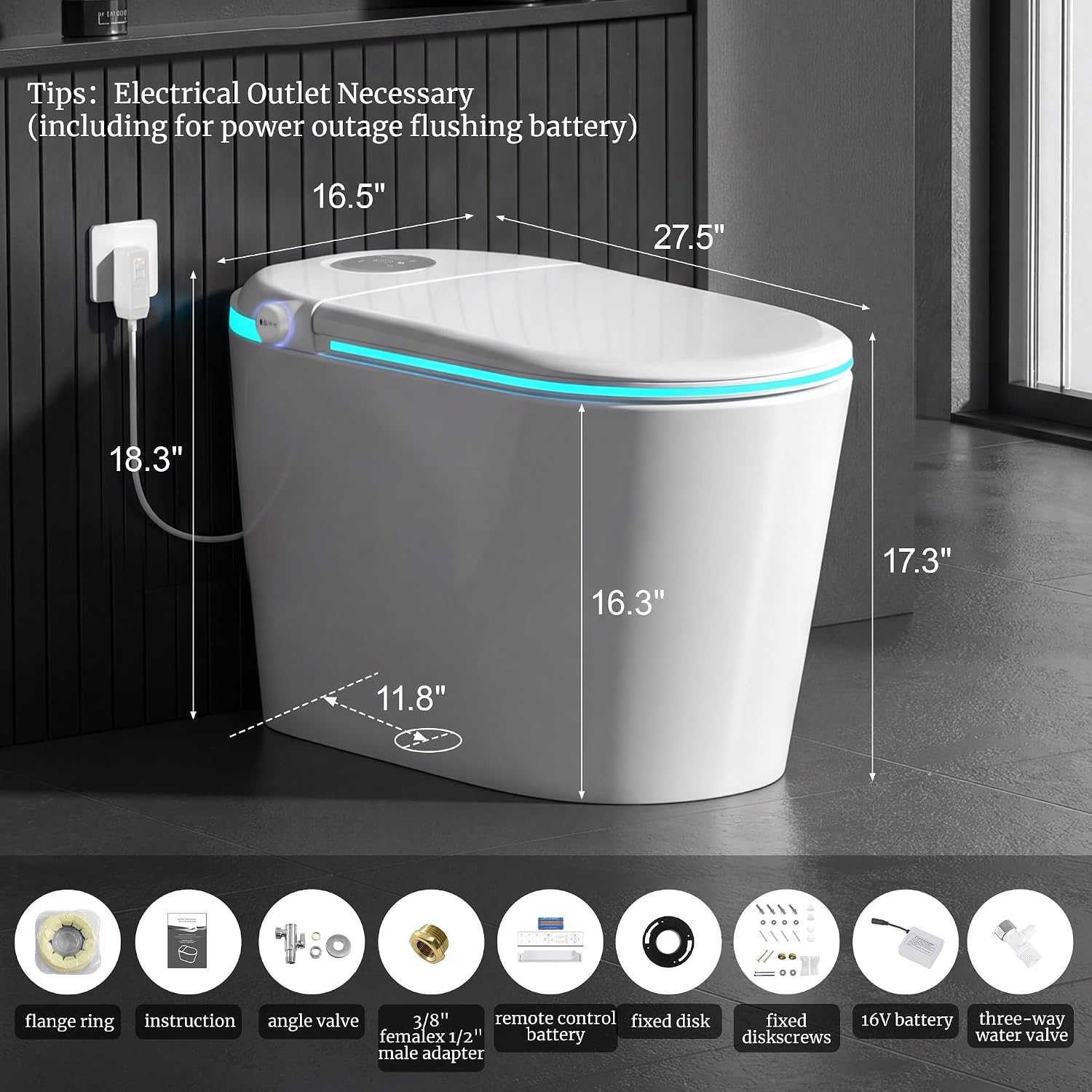 Smart Toilet with Tank, Electric Bidet Toilet with ADA Comfort Height Heated Seat, Auto Flush/Lid&Seat, Foot Sensor, UV-C light, Dryer One Piece Toilets with with Siphon Flush 1.28 GPF, MAP 1000g