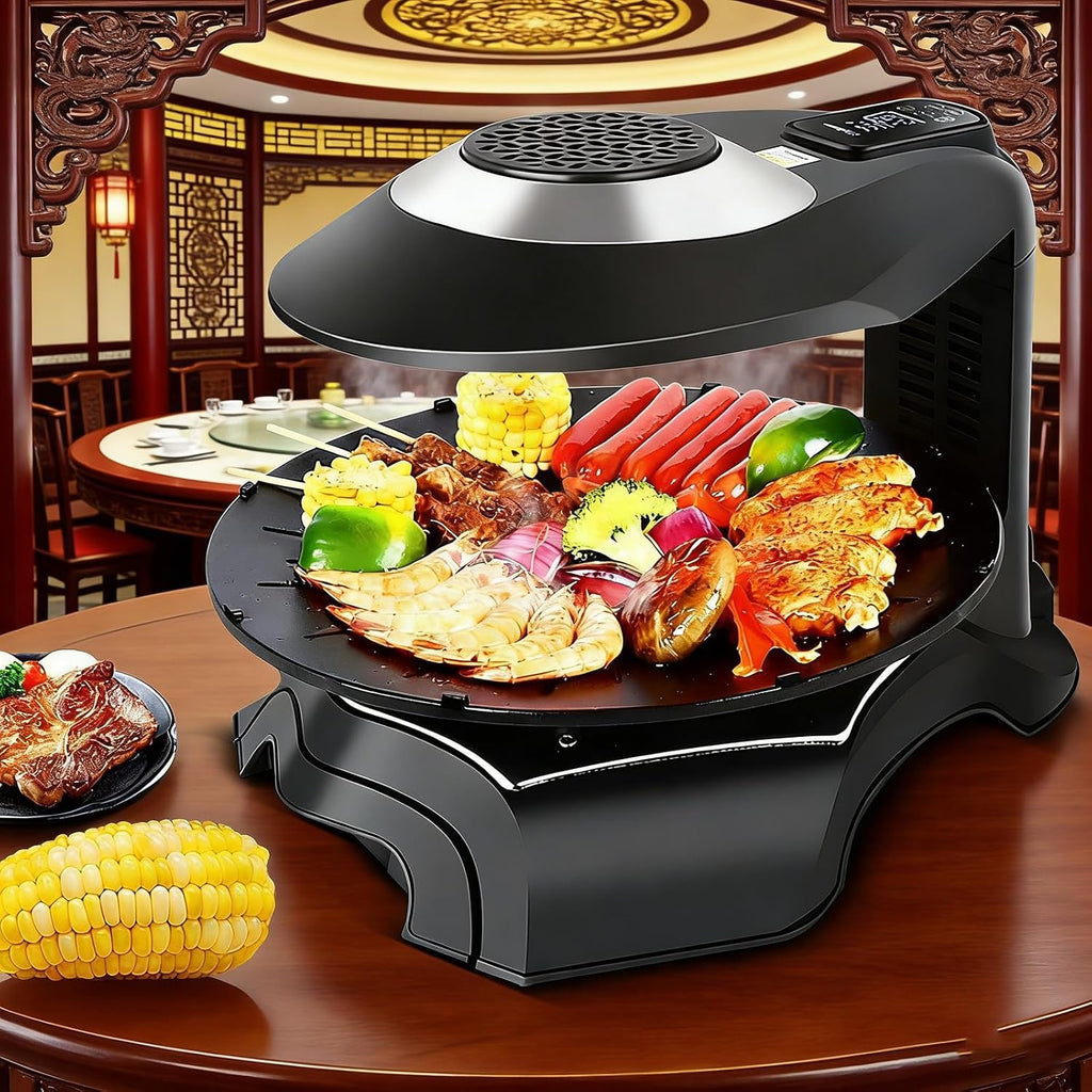 Electric Griddle with Removable Temperature Control，Electric Smokeless Indoor Grill Machine, 80-280°C Adjustable, 360° Automatic Rotation, Non-Stick, 1~80 Minutes, for Home, Dining Room