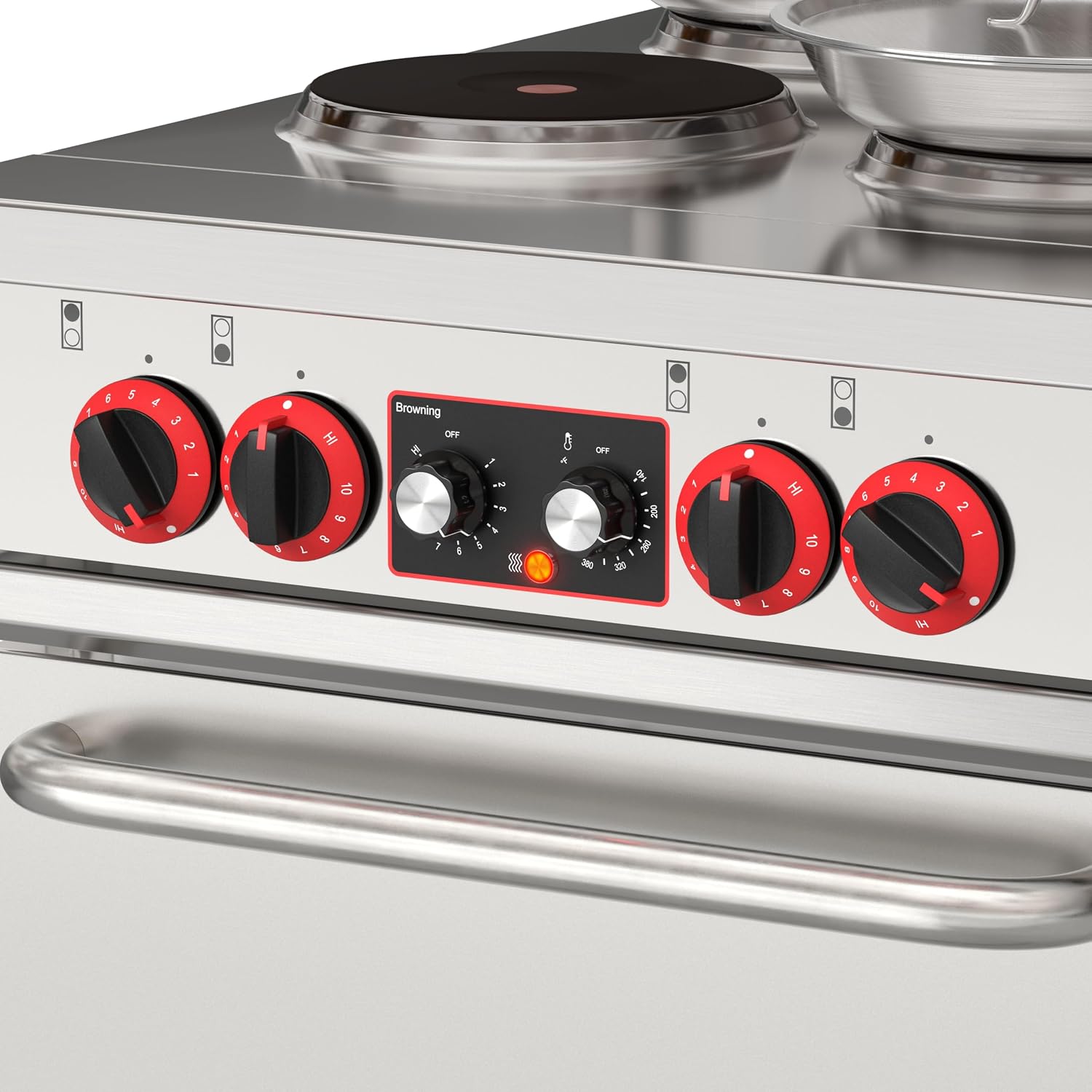 KoolMore 24 in. Commercial Electric Range with 4 Burners and 1 Standard Electric Oven in Stainless Steel - 208V 3-Phase, CSA Listed (KM-CR24-E)