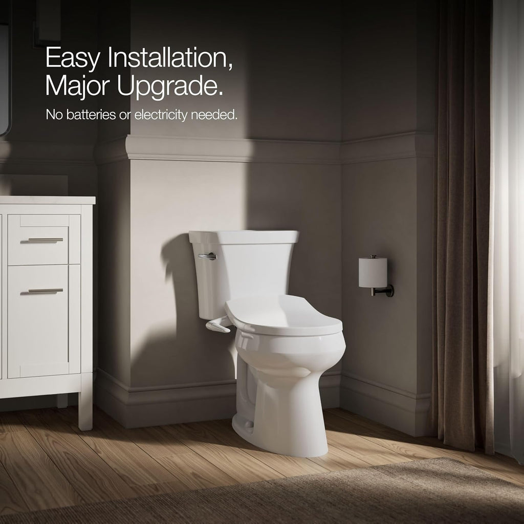 Kohler PureWash M250 Manual Round Bidet Toilet Seat, White, Quiet-Close Lid Prevents Slamming, Easy Installation with Quick-Release Hinges, Adjustable Spray Position & Pressure