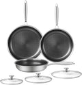 Innerwell 6 Piece Stainless Steel Frying Pan Set with Lids Cookware Set Nonstick Honeycomb Frying Pan Set 3pcs W/Stay Cool Handle Skillet Works Pan for Cooking with Induction Gas Stovetops