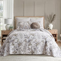 Levtex Home Pisa Reversible King Bedspread Set (120x106in) with 2 Pillow Shams (36x20in) - Floral Peacock - Grey, Taupe - Cotton King Size Bedspread Set - Soft, Pre-Washed
