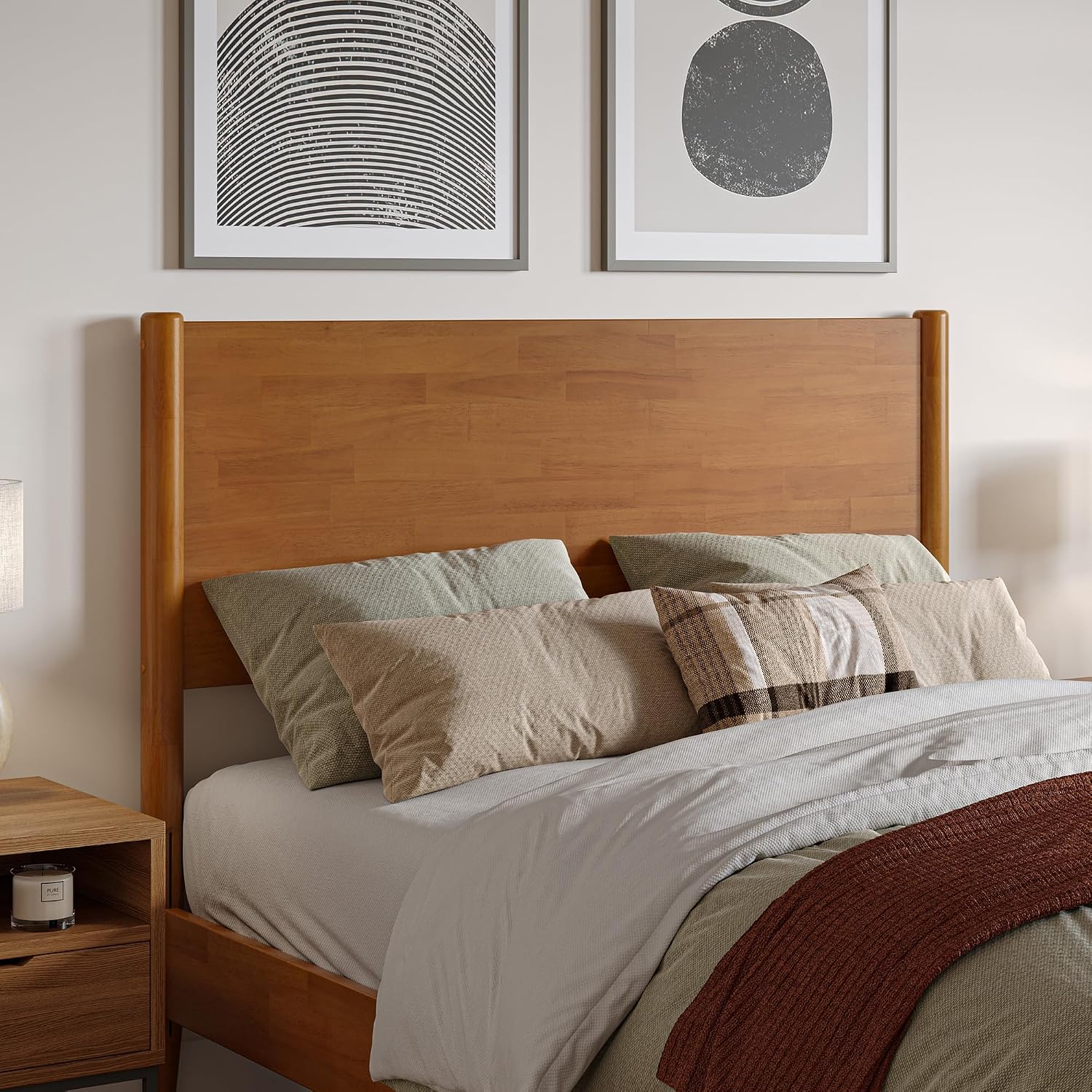 AFI, Pasadena Full Solid Wood Low Profile Platform Bed, Light Toffee