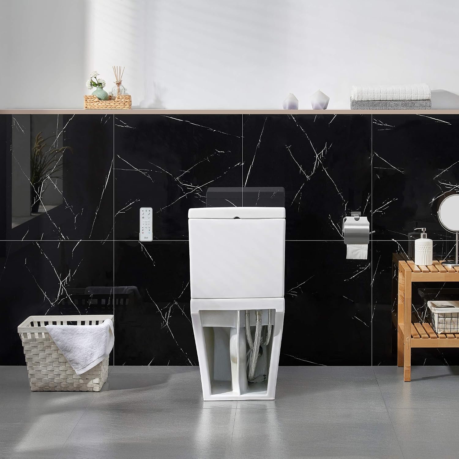 OVE Decors Wilma Smart Toilet with Integrated Bidet Seat, Heated Seat with Auto Flush and Warm Water and Multi Function Remote Control, White