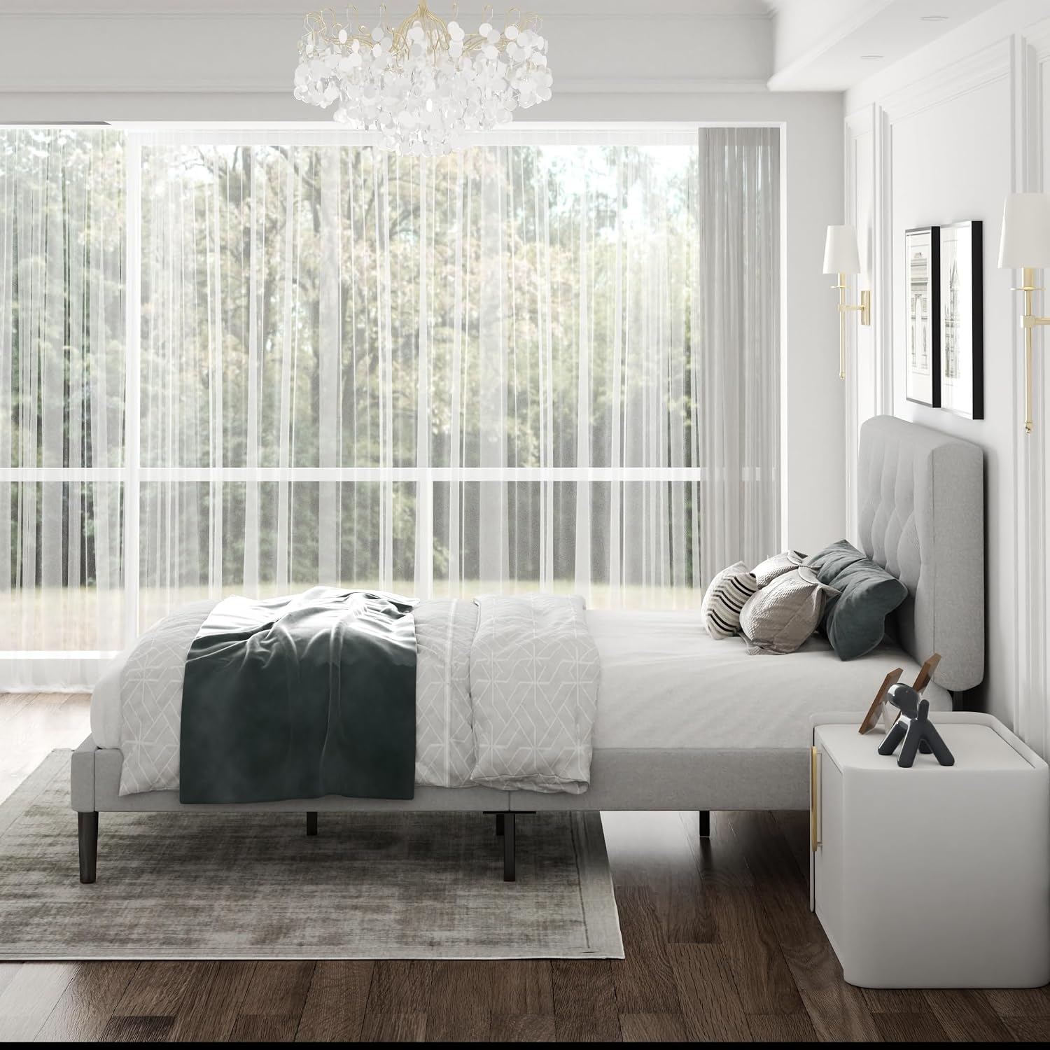 CXVX Twin Size Platform Bed Frame with Upholstered Headboard, Button Tufted Design, Strong Wooden Slats, No Box Spring Needed, Easy Assembly, Noise Free