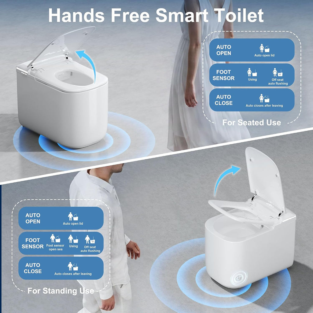Luxury Smart Bidet Toilet with Tank, Foam Shield, Dual Auto Flush/Lid&Seat, Foot Sensor, UV-C light, Compact Electric One Piece Toilet for Small Bathroom with Siphon Dual Flush 0.8/1.2 GPF