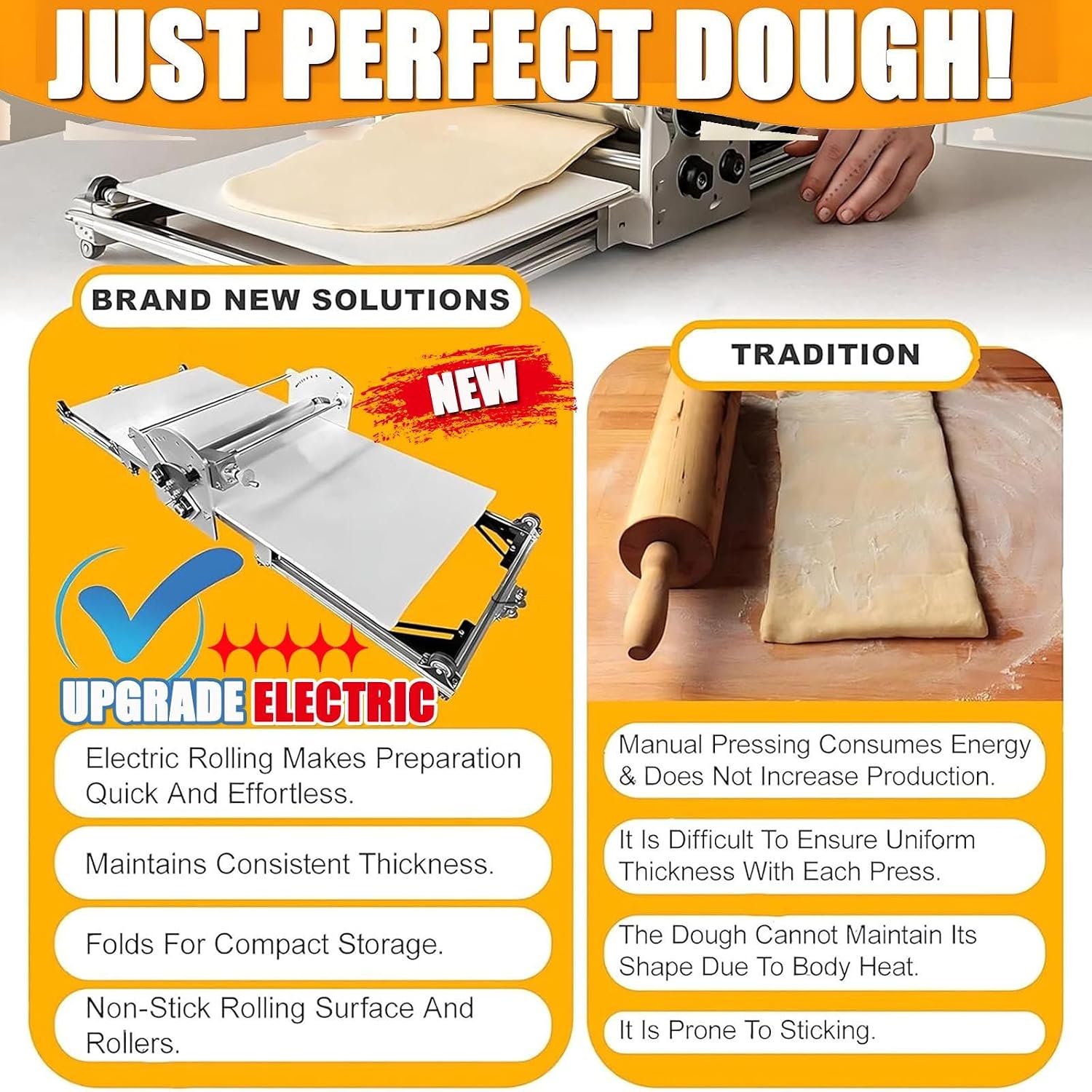 Folding Dough Sheeter (40×17.7in),Electric Dough Rolling Machine,Stainless Steel Dough Press for Commercial/Home,Dough Machine W/ 2-30mm Thickness Adjustable/Forward & Reverse Rolling