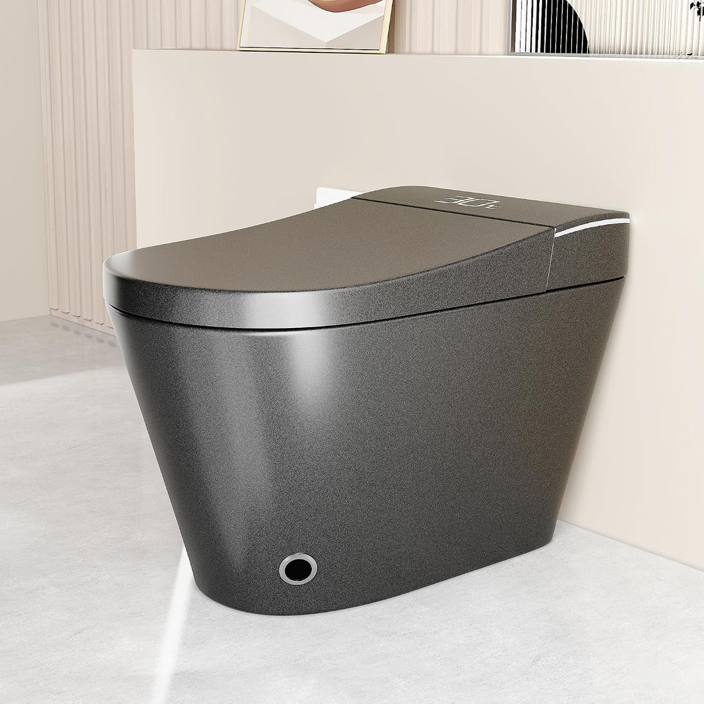 KEIKI Smart Ceramic Toilet with Warm Water Sprayer and Dryer, One Piece Bidet Toilet with Auto Dual Flush Foot Sensor Operation, Heated Seat, Auto Open/Close Seat, for Bathroom, Grey