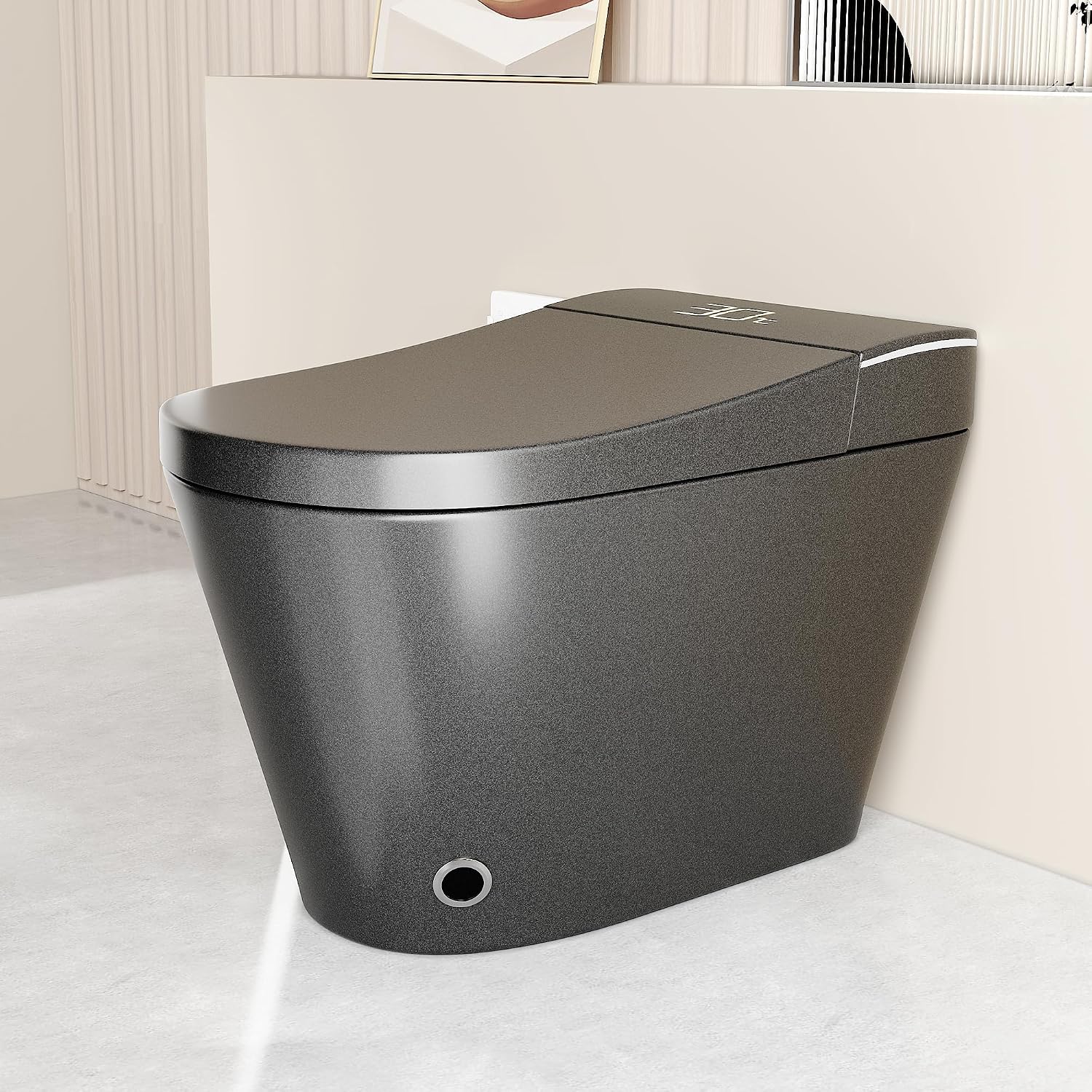 KEIKI Smart Ceramic Toilet with Warm Water Sprayer and Dryer, One Piece Bidet Toilet with Auto Dual Flush Foot Sensor Operation, Heated Seat, Auto Open/Close Seat, for Bathroom, Grey