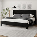 King Bed Frame with Faux Leather Upholstered Headboard, Wear-Resistant, Easy Clean, Mattress Foundation, No Box Spring Required, Easy Assembly, Black