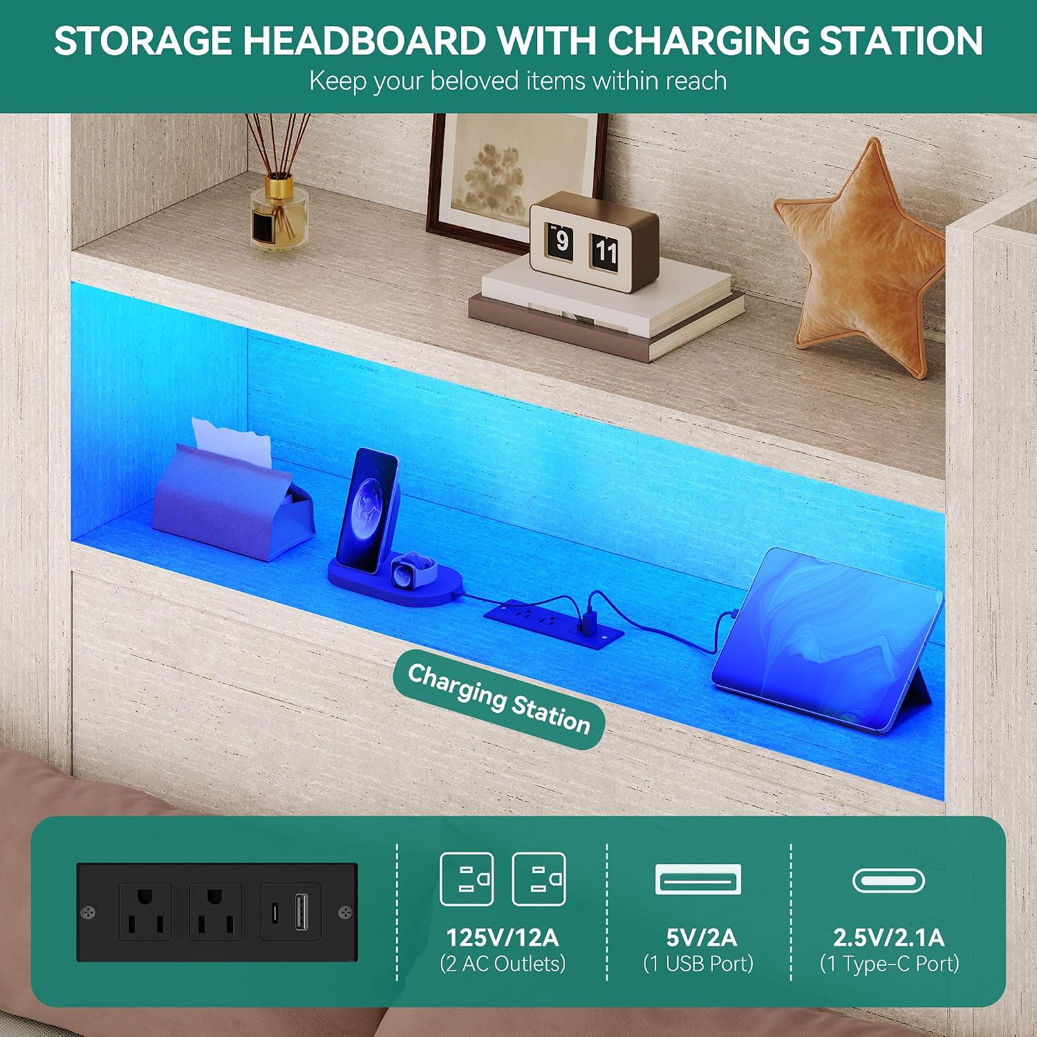 YITAHOME Bed with Trundle, Twin Size Bed Frame with Bookcase Daybed Storage Headboard and Charging Station, RGB LED Lights Bed with Wooden Support for Bedroom, No Box Spring Needed, Noise Free, White