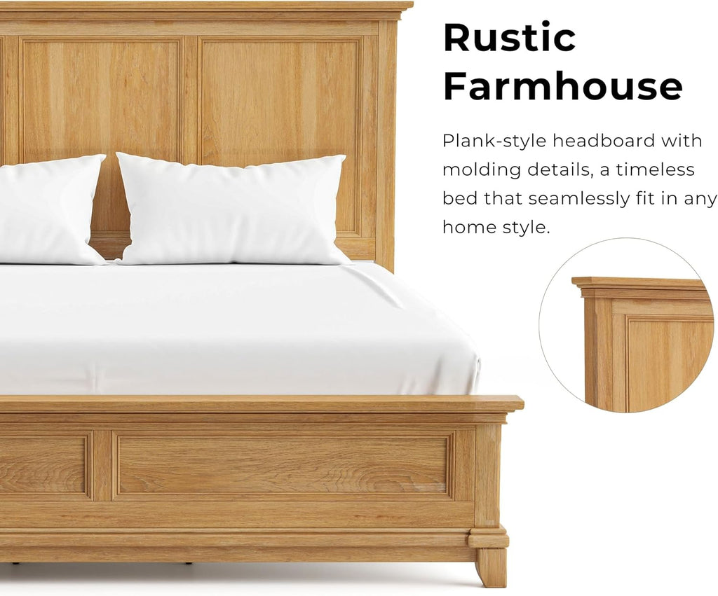 Furniture of America Yardley Farmhouse Solid Wood 5-Piece Bedroom Set with Platform Bed, Felt-Lined Top Drawers on Nightstands and Dresser with Mirror, Box Spring Needed, King, Natural Oak