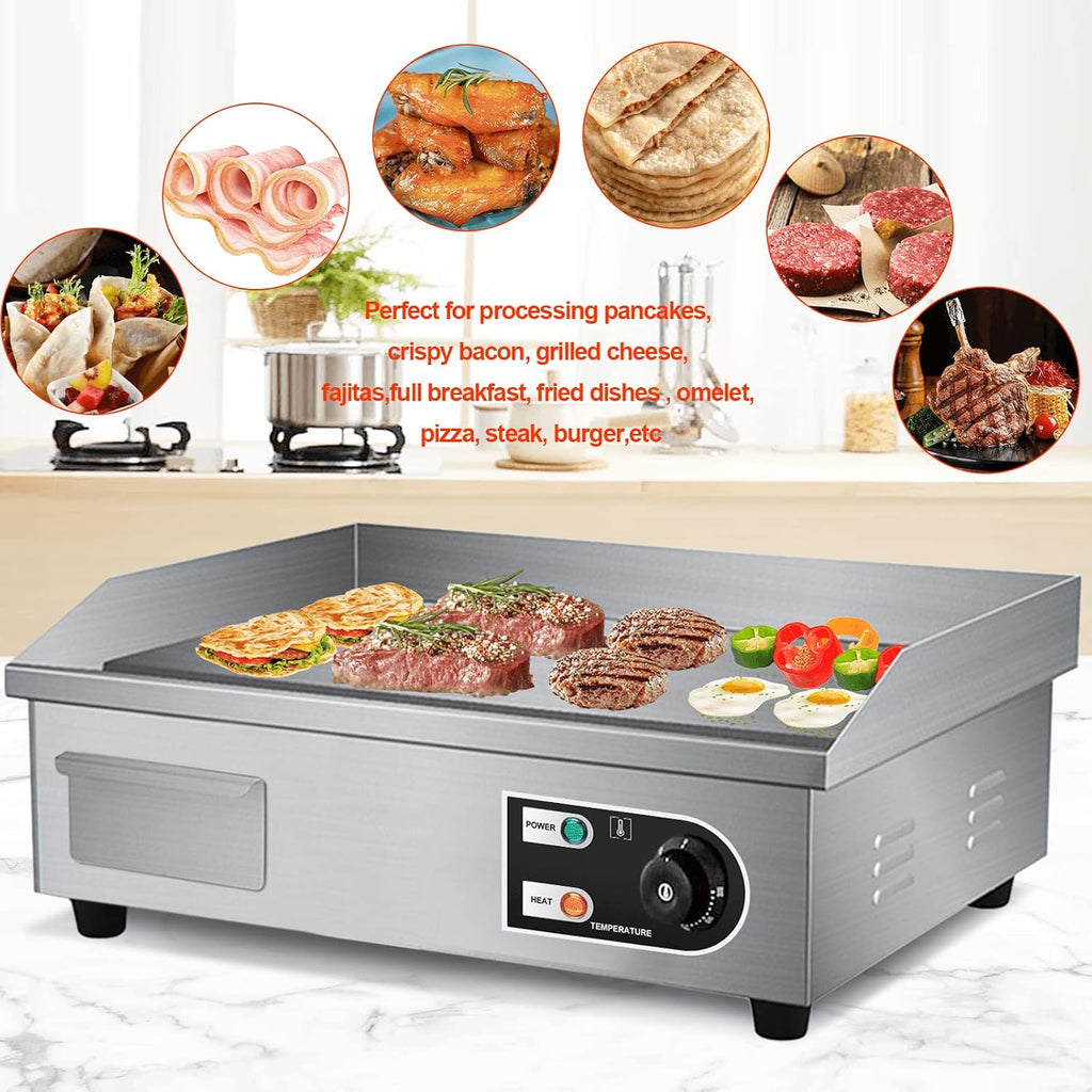 Shikha 22'' Electric Countertop Griddle,110V 3000W Non-Stick Commercial Restaurant Teppanyaki Grill Stainless Steel Adjustable Temperature Control 122°F-572°F