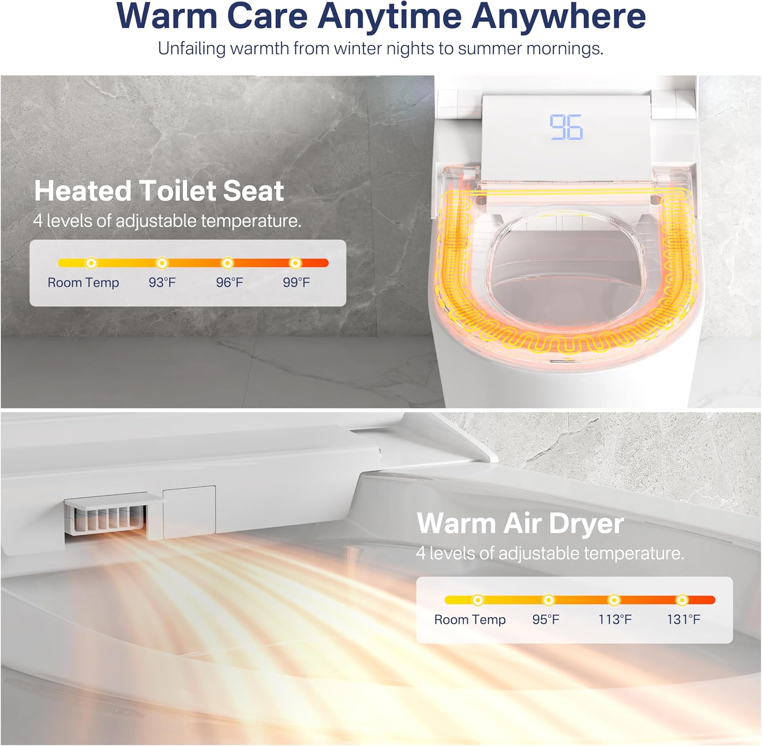 Eridanus One Piece Smart Toilet with Bidet Built in, Electric Bidets with Warm Water Sprayer and Air Dryer, Auto Flush & Lid, ADA Height Elongated Heated Seat, Foot Sensor, Modern Tankless Toilets