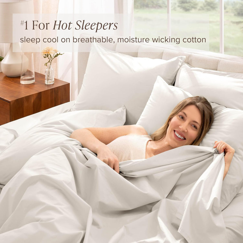 Bare Home 100% Organic Cotton Split King Sheet Set - Crisp Percale Weave - Lightweight & Breathable - Bedding Sheets & Pillowcases (Split King, French Beige)