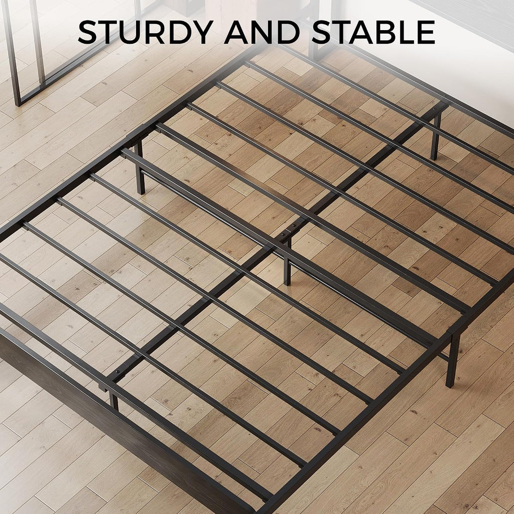 LIKIMIO Queen Bed Frame with Headboard, Dark Wood Camas Queen with Strong Supports, Sturdy, Noise-Free, No Box Spring Needed, Black