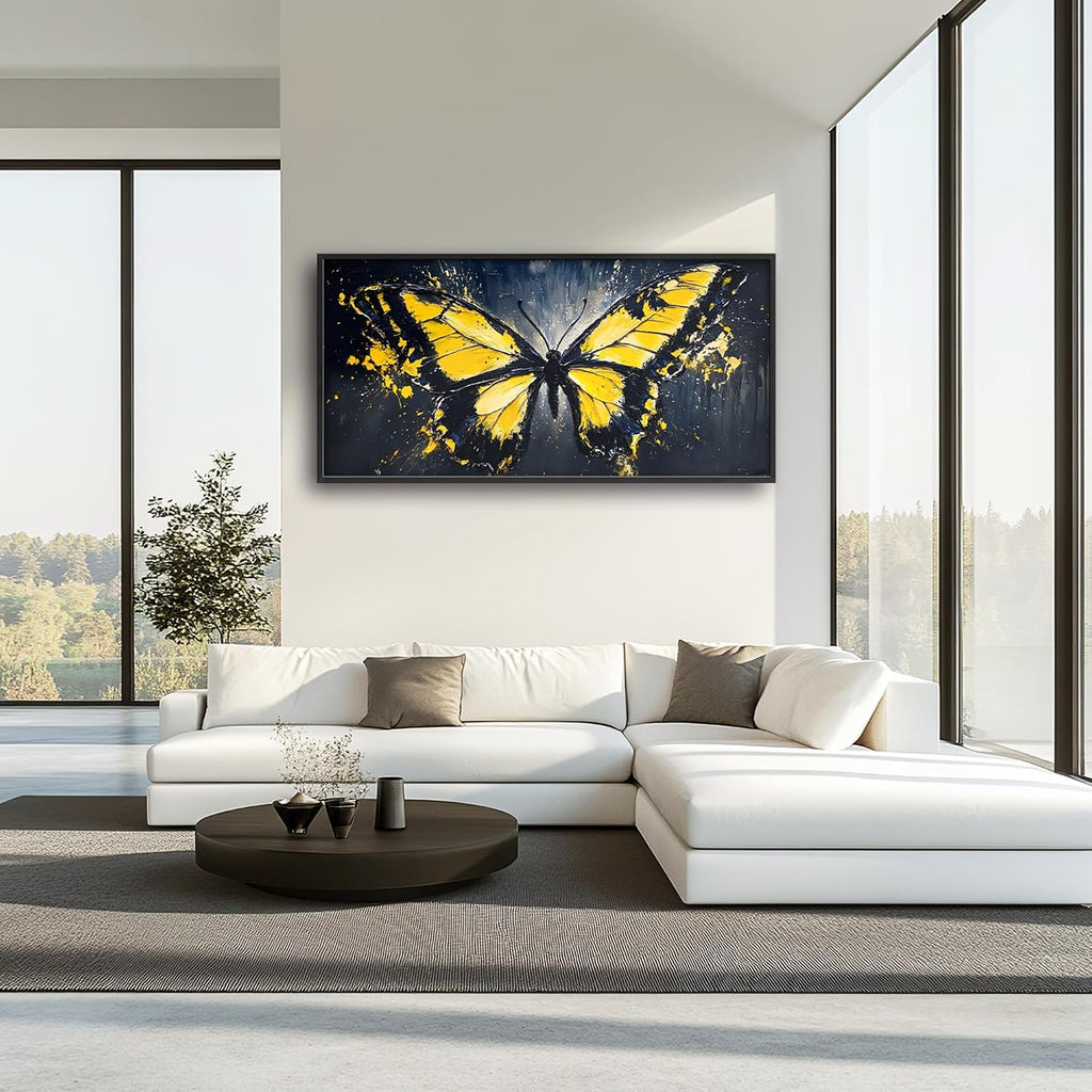 Butterfly Large Wall Art Framed Wall Decor for Living Room Black Butterfly Pictures Oversized Canvas Print Painting Modern Extra Large Framed Artwork for Bedroom Office Home Decor 60'x30'