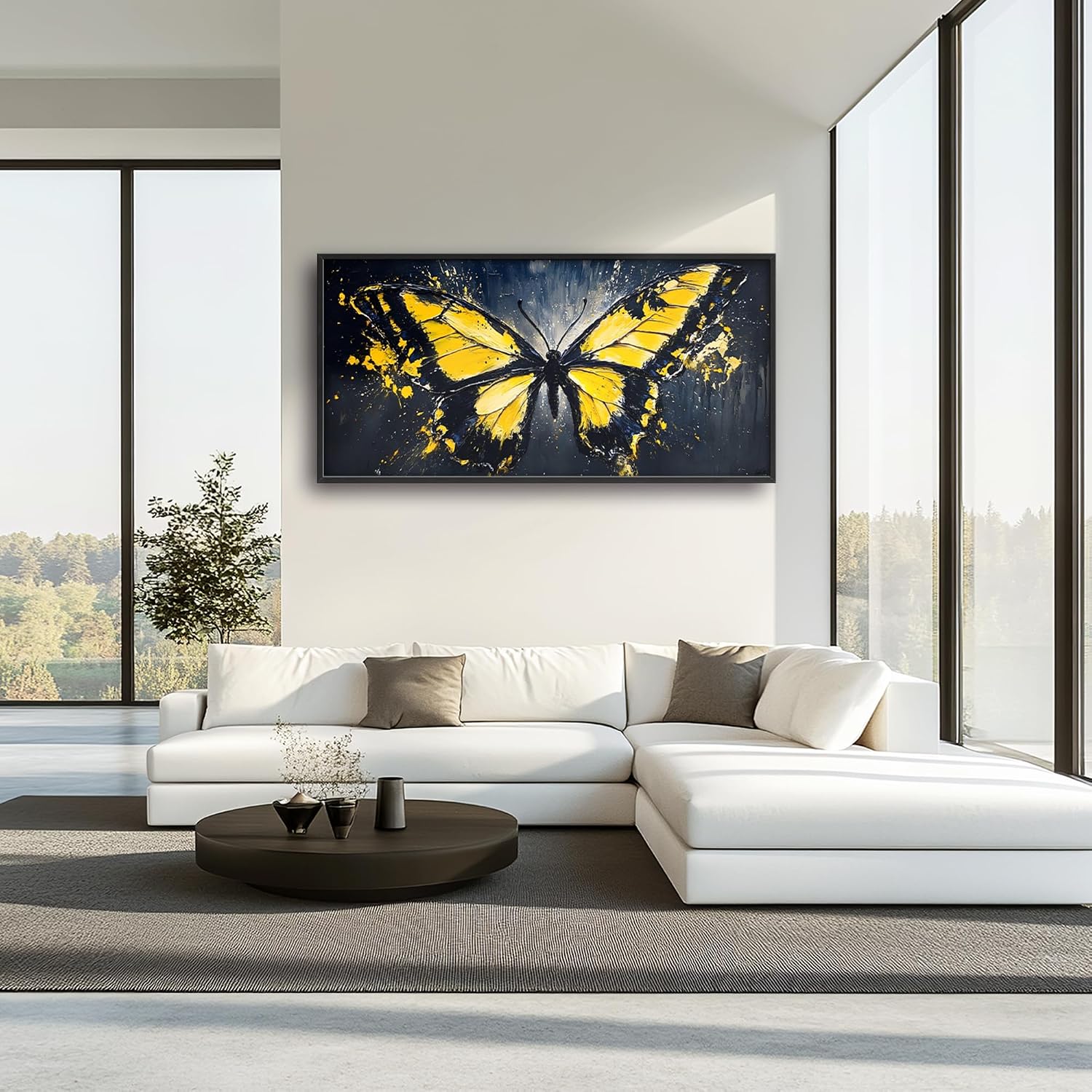 Butterfly Large Wall Art Framed Wall Decor for Living Room Black Butterfly Pictures Oversized Canvas Print Painting Modern Extra Large Framed Artwork for Bedroom Office Home Decor 60'x30'