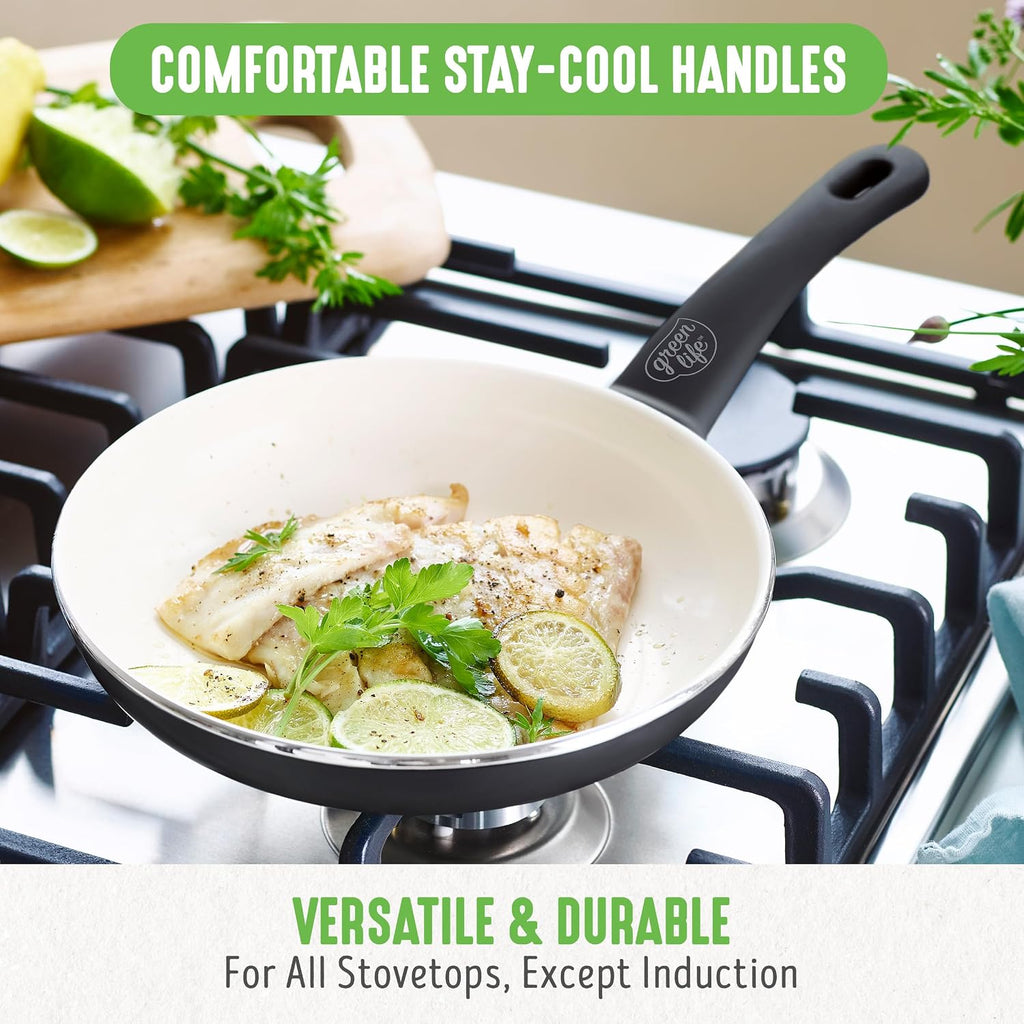 GreenLife Soft Grip Healthy Ceramic Nonstick 23 Piece Kitchen Cookware Pots and Frying Sauce Saute Pans Set with Kitchen Utensils, PFAS-Free, Dishwasher Safe, Black