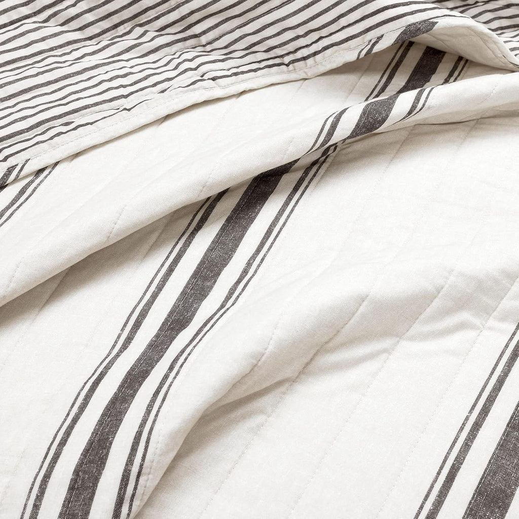 Lush Decor Farmhouse Stripe Reversible Cotton Quilt California King Size 3 Piece Set Black - Farmhouse Bedding Set - Cal King Quilt - Striped Bedding