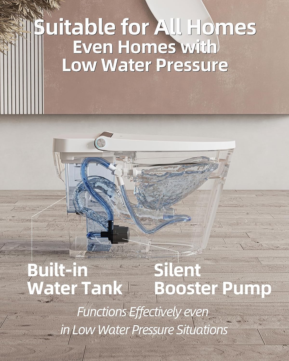 Smart Toilet Lite without Bidet, One Piece Elongated Modern Toilet with Heated Seat, Pump-Assisted Auto Flush, Foot Sensor Operation, Night Light, Built-in Water Tank, Blackout Flush