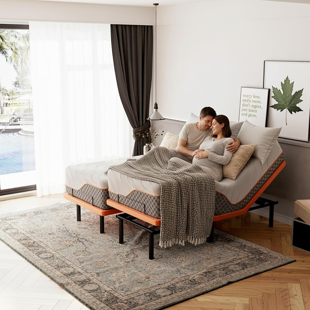 Split King Adjustable Bed Frame with Mattress - 14' Luxury Hybrid Mattress, Smart APP Contorl, Massage, Zero Gravity, Anti-Snore, 5 Minutes Installation, Head and Foot Incline, Medium Soft, Split King