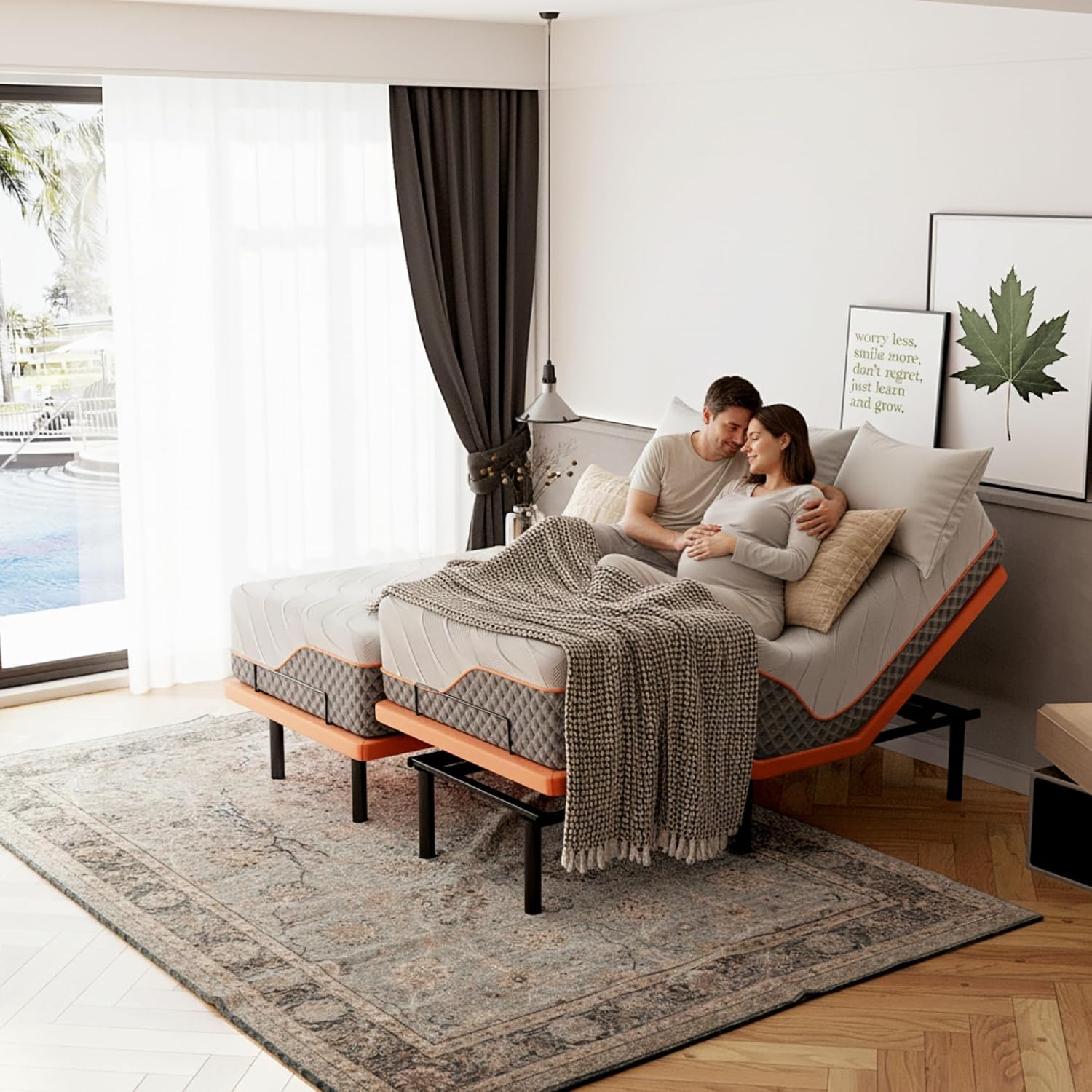 Split King Adjustable Bed Frame with Mattress - 14' Luxury Hybrid Mattress, Smart APP Contorl, Massage, Zero Gravity, Anti-Snore, 5 Minutes Installation, Head and Foot Incline, Medium Soft, Split King
