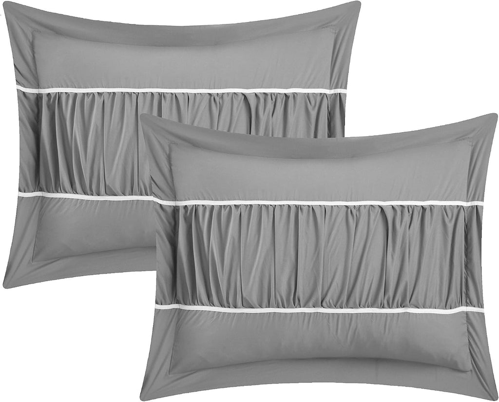 Chic Home CS2125-AN Cheryl 10 Piece Comforter Set Complete Bed in a Bag Pleated Ruched Ruffled Bedding with Sheet Set, Grey, Queen